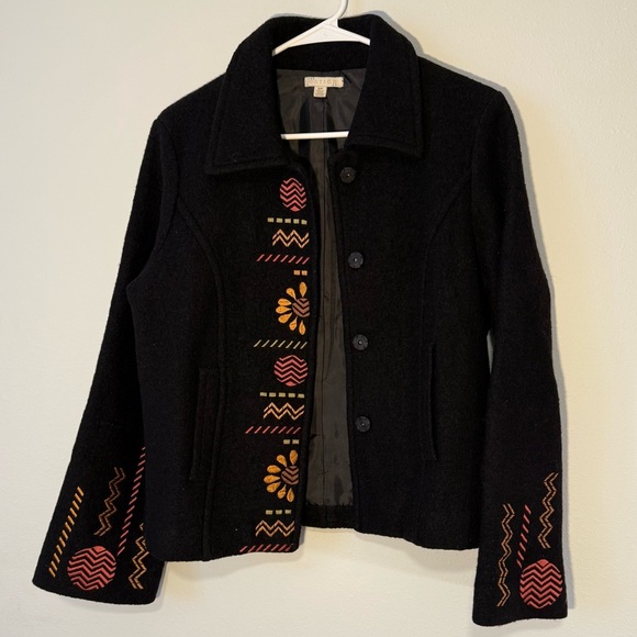 Carson Jackets & Blazers - Carson Wool Coat with Embroidery Black Yellow Orange Red Fully Lined